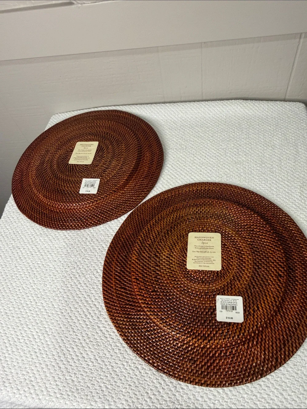Williams Sonoma Nito Handwoven Charger Plates Set of 2 Rich Spice Brown 13